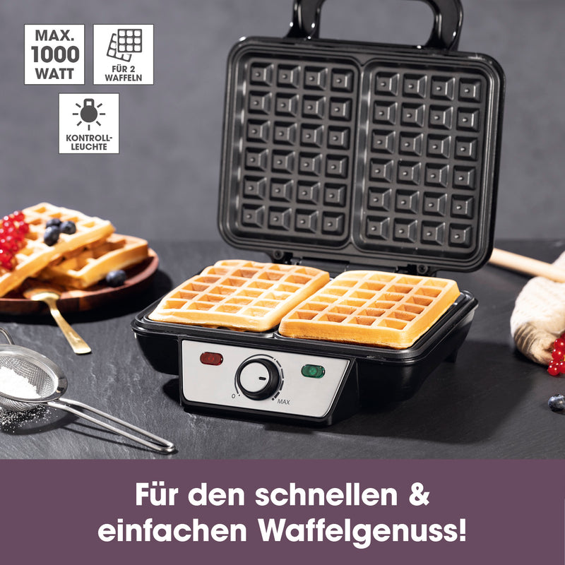 GOURMETmaxx Waffeleisen für Belgische Waffeln mit Antihaftbeschichtung, stufenlos einstellbarem Bräunungsgrad und Cool-Touch-Griffen.