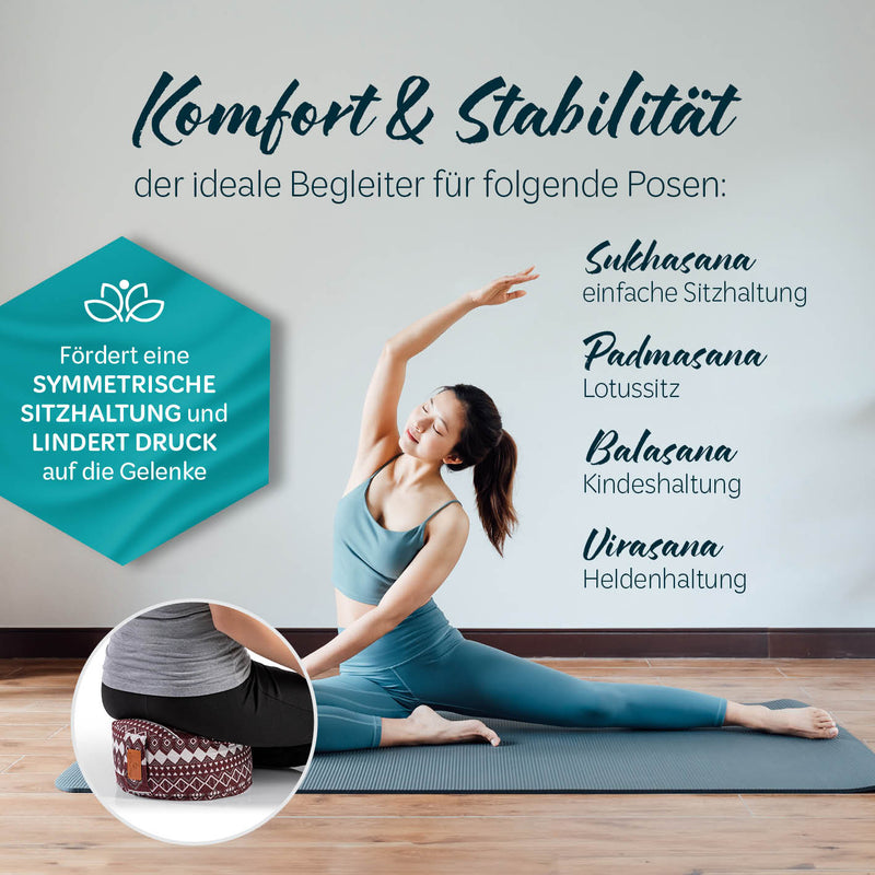 #DoYourYoga  Yoga-Kissen Vishnu - gefüllt mit Bio-Buchweizenschalen - Rund 30 x 30 x 15 cm - Style 2 (Rot-Weiß)