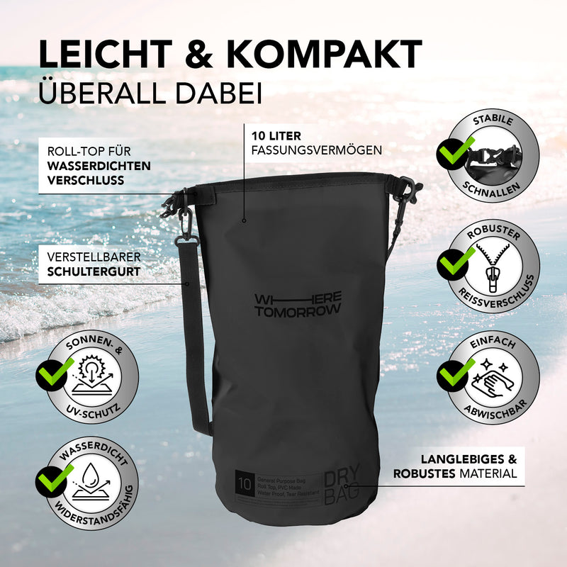 Where Tomorrow Dry Bag 10L - Style 01 - Schwarz