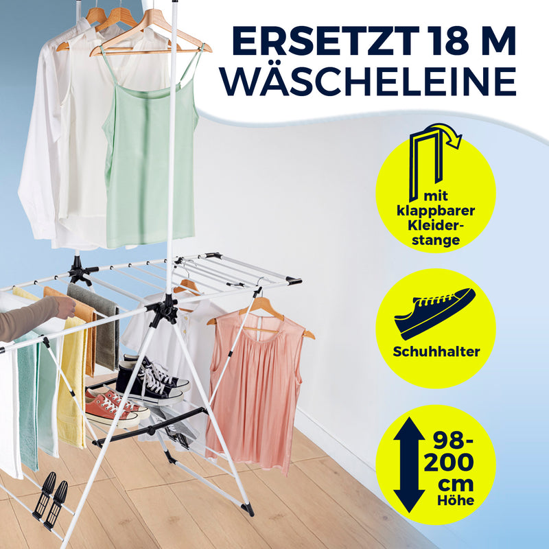 EASYmaxx Falt-Wäscheständer 1800 - klappbare Kleiderstange - 18 m Trockenlänge