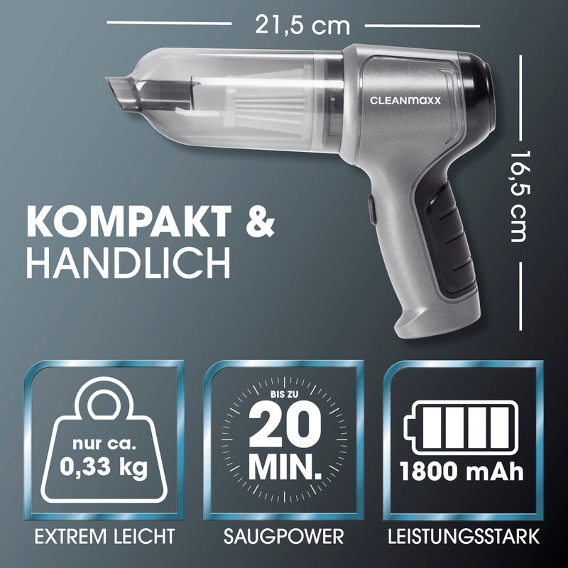 CLEANmaxx 3-in-1-Akkusauger - Saug-, Gebläse- & Vakuumierfunktion - 7 Aufsätze
