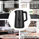 N8WERK Digitaler Wasserkocher mit Temperatureinstellung Midnight Black Edition, digitale Anzeige, 5 Temperaturstufen, 7 Tassen Fassungsvermögen.