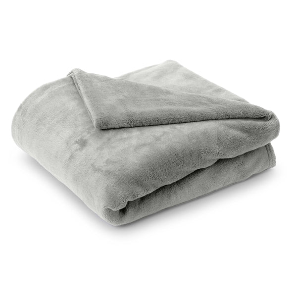 LUMALAND Kuscheldecke - 220x240 cm, hellgraue weiche Coral-Fleece Decke, vielseitig als Sofadecke oder Tagesdecke nutzbar.