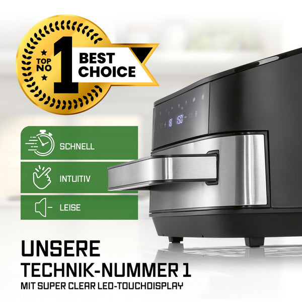 GOURMETmaxx Heißluftfritteuse mit XXL-Garfläche 7 L, Touchscreen, 10 Programmen, schnell, intuitiv und leise.