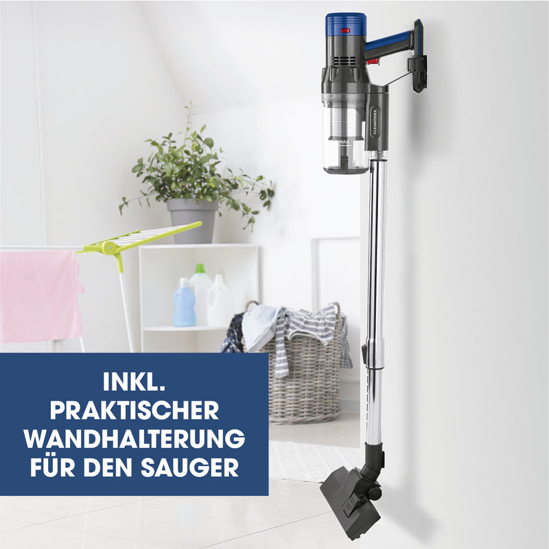 CLEANmaxx Kabelloser Hand- und Bodenstaubsauger mit Zyklontechnologie in Anthrazit/Blau, Wandhalterung, leicht und akkubetrieben.