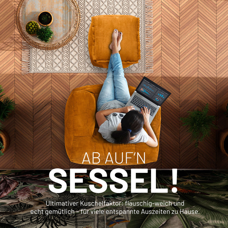 LUMALAND Modularer Sessel aus der Cord-Reihe, 96x72x70 cm - Bezug soft & waschbar - Senfgelb