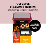 GOURMETmaxx Heißluft-Ofen & Fritteuse 2in1 beere/Edelstahl mit 2-Kammer-System zum gleichzeitigen Grillen und Backen.