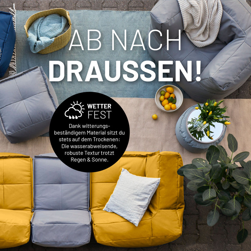 LUMALAND Sitzsack-Sofa Sessel senfgelb, modular, wetterfest, extragroß, 400 L, abwischbar, ideal für In- und Outdoor-Bereich.