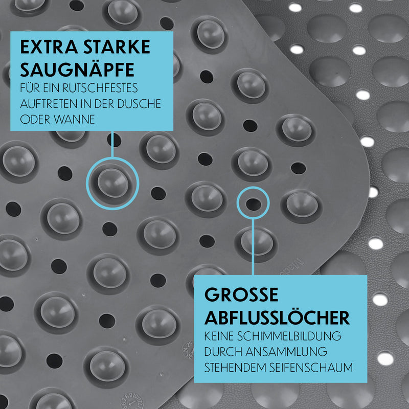 EASYmaxx Duschmatte mit Saugnäpfen - Rutschfest - 70x40 cm - grau