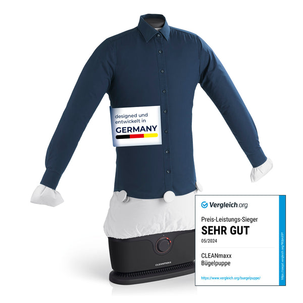 CLEANmaxx Hemdenbügler PRO für Oberbekleidung in Schwarz mit automatischem Trocknen und Bügeln, preisgekrönt und in Deutschland entwickelt.