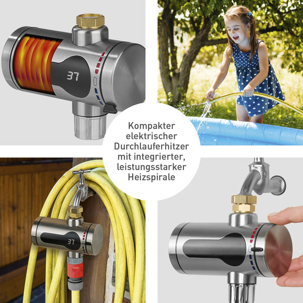 GARVIDA Durchlauferhitzer Kompakt aus Edelstahl mit digitaler LED-Anzeige, leistungsstarker Heizspirale für schnellen Warmwasserkomfort.