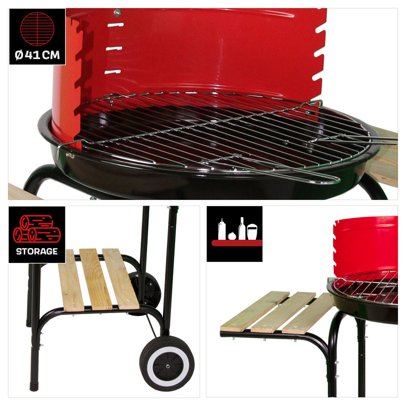 LANDMANN Holzkohle-Grillwagen - 87 cm - schwarz/rot