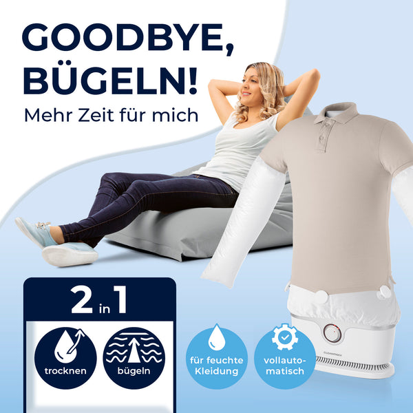 CLEANmaxx Hemdenbügler PRO für Oberbekleidung trocknet und bügelt automatisch, spart Zeit und ersetzt Bügeleisen.