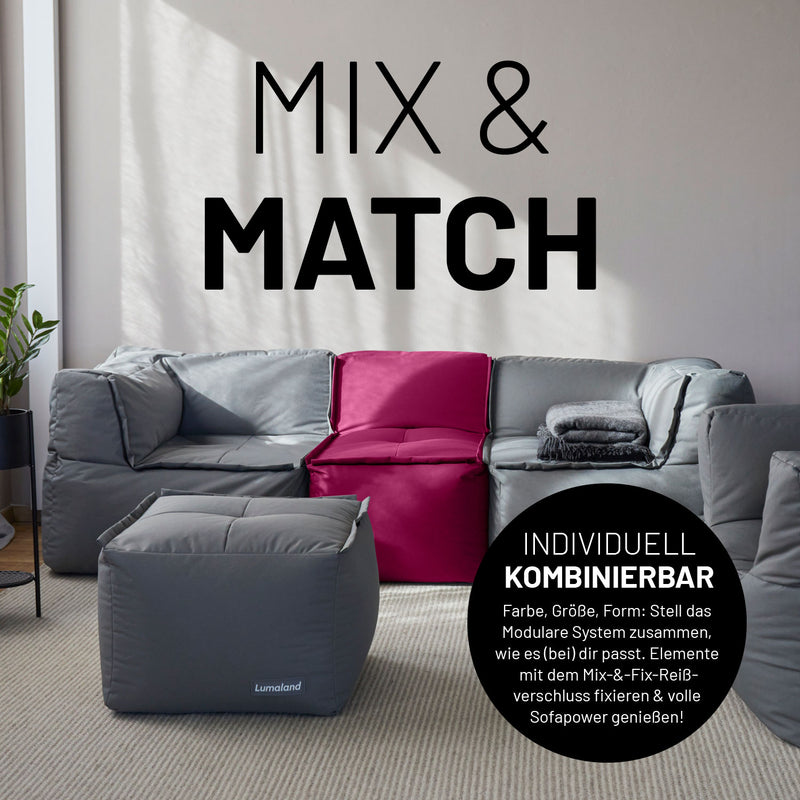 LUMALAND Sitzsack-Hocker - Kombinierbar mit modularem System, 200 L, Rotwein, vielseitig mit Mix-&-Fix-Reißverschluss, langlebig und pflegeleicht.