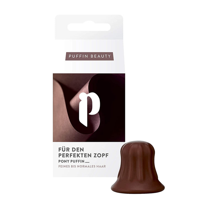 PONY PUFFIN Chocolate Schokobraun für braunes Haar, Haarschmuck für fülligen Pferdeschwanz mit extra Volumen und Halt.