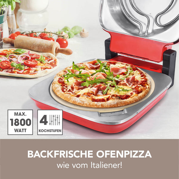 GOURMETmaxx Elektrischer Pizza-Ofen inkl. Pizzastein Pizza-Maker 1800 W & Timerfunktion 30 cm Ø Flammenkuchen Wraps knuspriges Brot bis 400° C 3-4 min