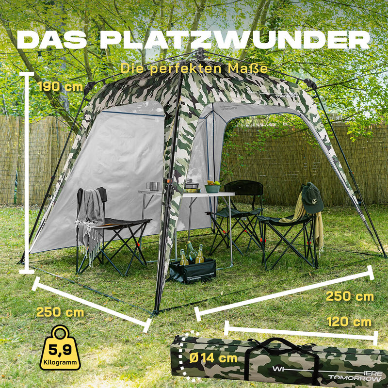 Where Tomorrow - Pop up Pavillon - Faltpavillon - 10 Sek. Quick-up-Aufbau - Camouflage Grün