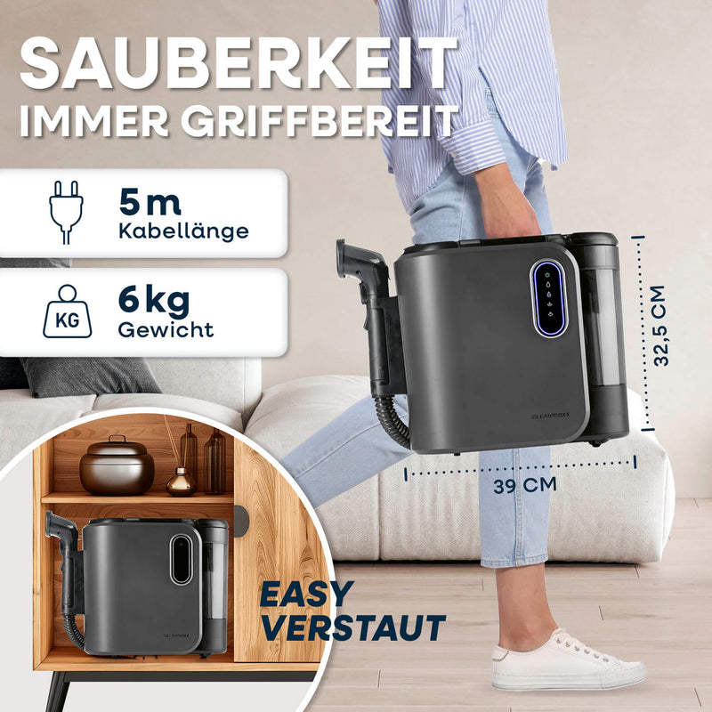 CLEANmaxx Polster- & Teppichreiniger Pro Steam - mit Heißwasser & Dampf - 2000 W