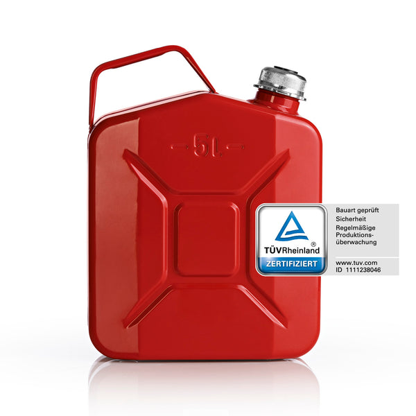 Oxid7 Kraftstoffkanister Metall mit Schraubverschluss - 5 Liter - Rot, hochwertiger, sicherer Metallkanister mit UN-Zulassung.