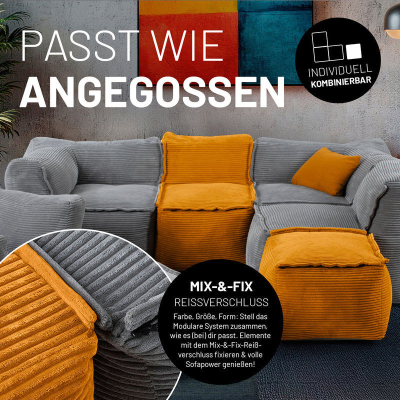 LUMALAND Modularer Sessel aus der Cord-Reihe, 96x72x70 cm - Bezug soft & waschbar - Senfgelb