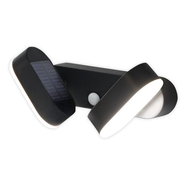 EASYmaxx Doppel-Solarstrahler mit Bewegungsmelder, 2 verstellbare Spots, energiesparend, spritzwassergeschützt, für Wände und Außenbereich.