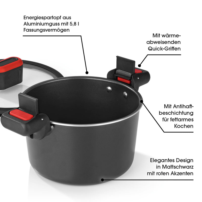 GOURMETmaxx Energiespartopf Aluminium 5,8l - schwarz/rot