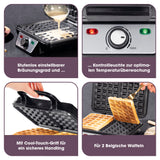 GOURMETmaxx Waffeleisen für Belgische Waffeln mit stufenlos einstellbarem Bräunungsgrad, Cool-Touch-Griff und Antihaftbeschichtung.