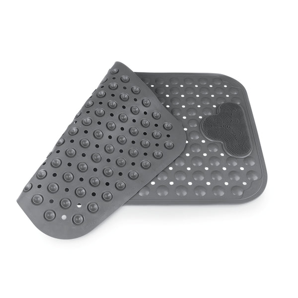 EASYmaxx Duschmatte mit Saugnäpfen - rutschfest, 70x40 cm, grau, mit Ablauflöchern und Massagefläche für sicheren Halt in Dusche und Wanne.