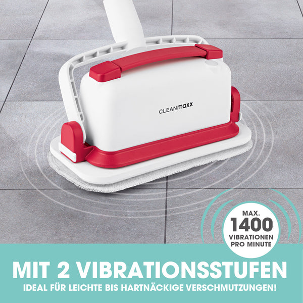 CLEANmaxx Akku-Scheuerbürste weiß/rot mit bis zu 1400 Vibrationen pro Minute für effektive Bodenreinigung ohne Bücken.
