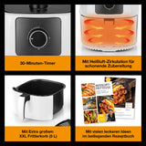 Kochwerk Heißluft-Fritteuse 5l inkl. Rezeptbuch mit 30-Minuten-Timer, Heißluft-Zirkulation, extra großem Frittierkorb und Rezeptideen.