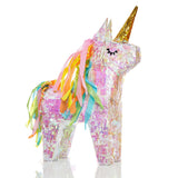 LUMALAND Pinata Einhorn - Set mit holografischer Regenbogen-Einhorn-Pinata, Schläger, Maske und 50g Konfetti für Kindergeburtstage.
