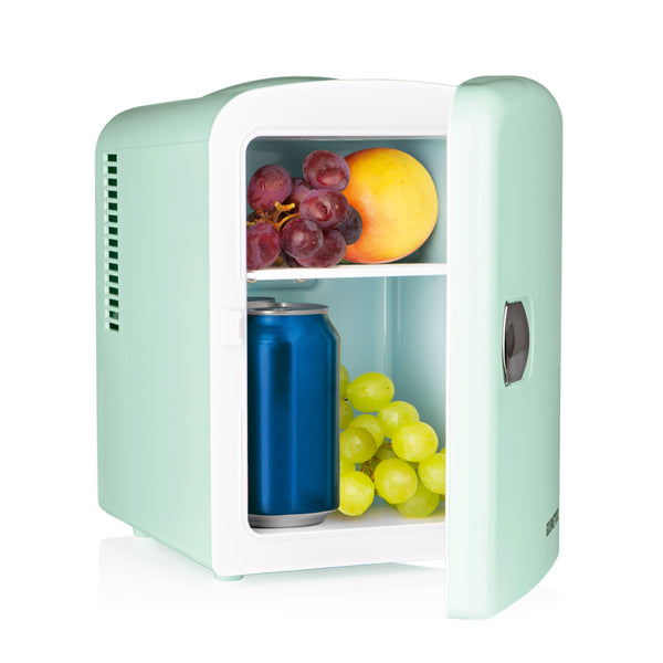 GOURMETmaxx Mini-Kühlschrank Retro Mint mit 4 Liter Volumen, kühlt und wärmt ideal für unterwegs und Reisen.