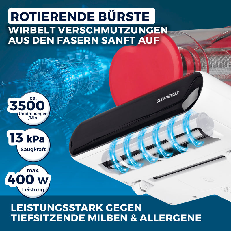 CLEANmaxx Milbensauger Rotation - entfernt 99,9 % aller Milben - mit UV-C-Licht - weiß/rot