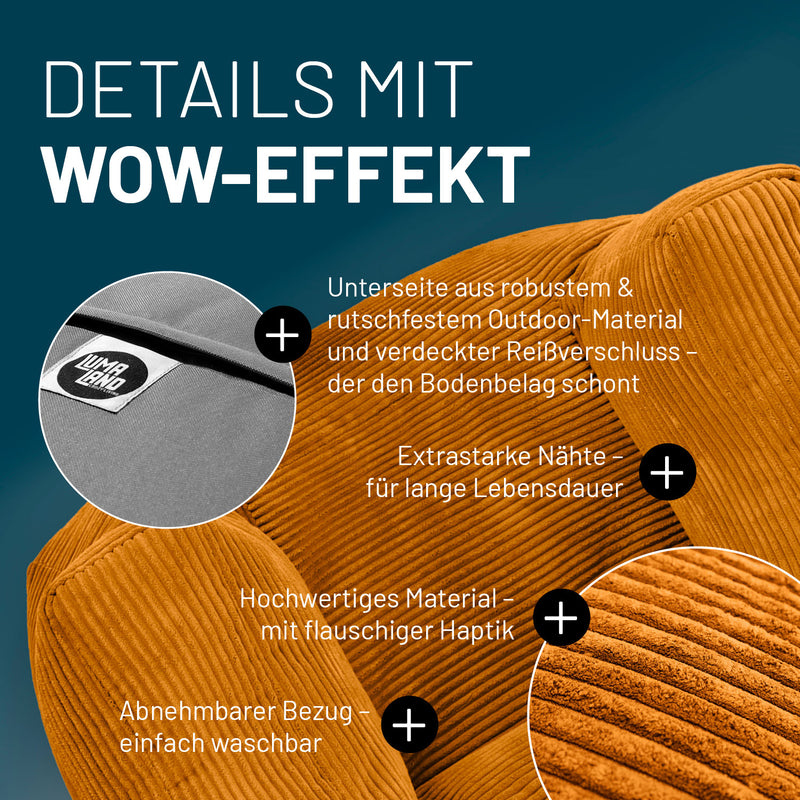 LUMALAND Modularer Sessel aus der Cord-Reihe, 96x72x70 cm - Bezug soft & waschbar - Senfgelb