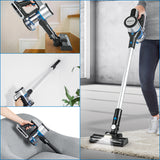 CLEANmaxx Akku-Zyklon-Staubsauger Digital-Display in anthrazit/silber/blau mit starker Saugkraft und praktisch, kabellos, vielseitig einsetzbar.