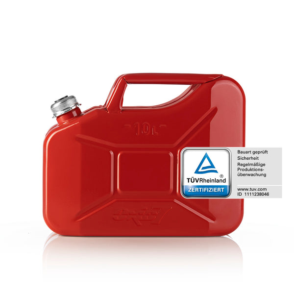 Oxid7 Kraftstoffkanister Metall mit Schraubverschluss 10 Liter Rot, UN-zugelassen, korrosionsgeschützt, sicherer Transport, europäische Produktion.