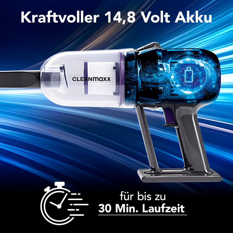 CLEANmaxx Akku-Staubsauger 2in1 - Hand- & Bodensauger kabellos, ladbar - 2 Düsen