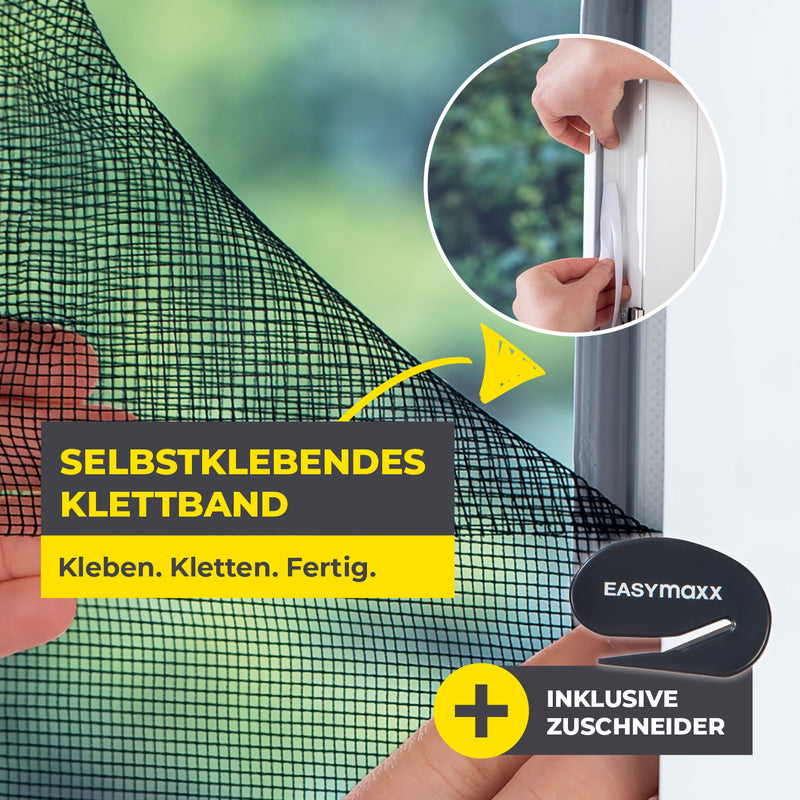 EASYmaxx Moskitonetz für Fenster mit selbstklebendem Klettband - 150 x 180 cm