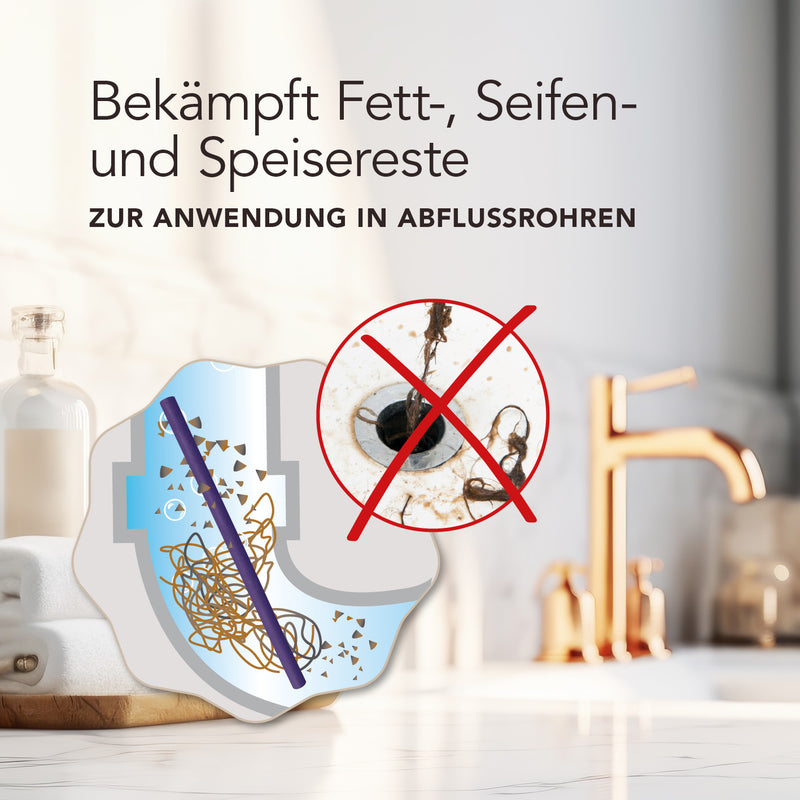 EASYmaxx Abflussreiniger-Stick Lavendel – bekämpft Fett-, Seifen- und Speisereste für saubere Abflüsse in Waschbecken und Dusche.