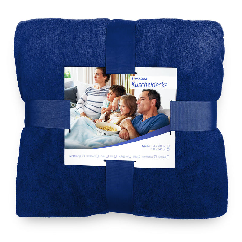 LUMALAND Kuscheldecke - 220x240cm, weiches Coral-Fleece, waschbar, vielseitig als Sofadecke, Tagesdecke und Wolldecke in blau.