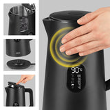 N8WERK Digitaler Wasserkocher mit Temperatureinstellung Midnight Black Edition, Edelstahl, 5 Stufen, Echtzeit-Display, 7 Tassen Fassungsvermögen.