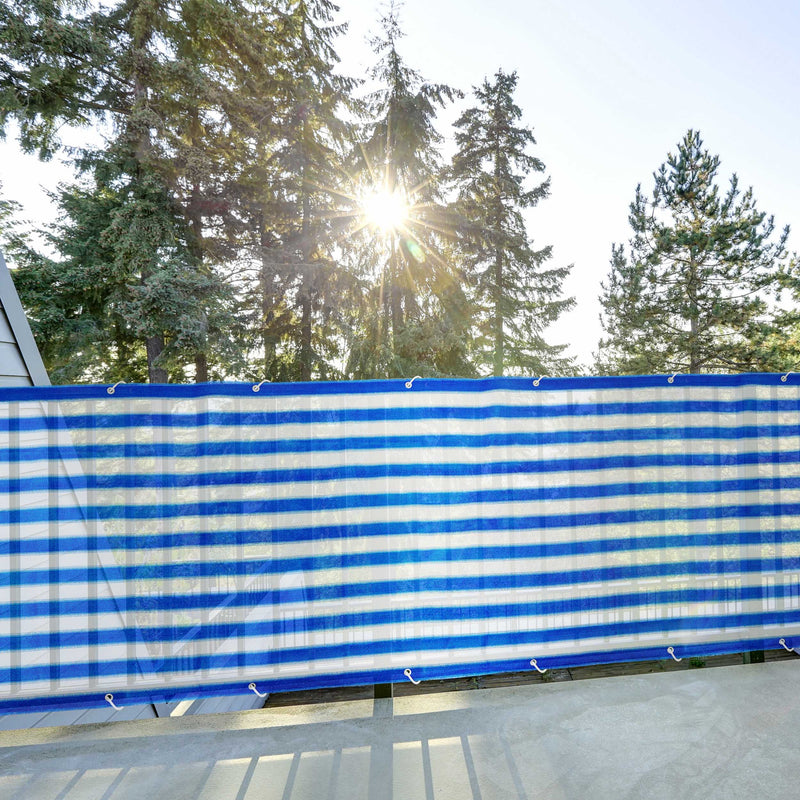 LUMALAND Balkonsichtschutz inkl. Befestigungsseil 0,9 x 5 m blau/weiß mit UV-Schutz und reißfestem HDPE-Material, wetterbeständig und langlebig.