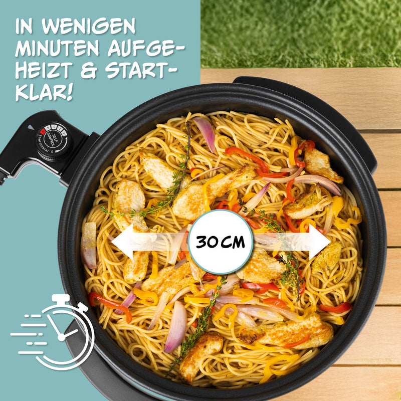 GOURMETmaxx elektrische Partypfanne - Ø 30 cm - mit Thermostat und Glasdeckel