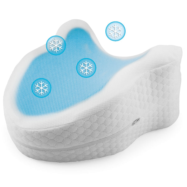 MAXXMEE Seitenschläfer-Kissen aus Memory-Schaum mit kühlender Gelschicht für ergonomischen Seitenschläferkomfort, weiß.