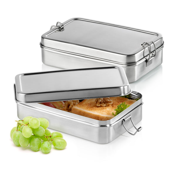 GOURMETmaxx Lunchbox Klick-it 2-tlg. Edelstahl Brotdose mit Klappverschlüssen, plastikfrei, spülmaschinen- und gefrierschrankgeeignet, 18x11x5cm.