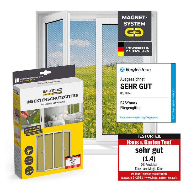 EASYmaxx Insect Protect Insektenschutzgitter mit Magnet - Fenster bis 110x130cm