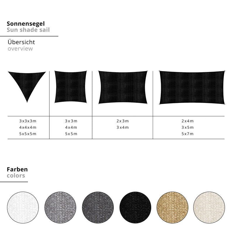 LUMALAND Sonnensegel 100% HDPE mit Stabilisator, UV-Schutz, Rechteck 2x3 m, Farbe Creme, reißfest, mit Befestigungsseilen.