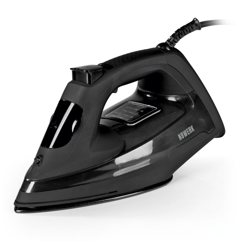 N8WERK Dampfbügeleisen Midnight Black Edition mit 4 Programmen, 250 ml Wassertank, Keramiksohle und 2400W Dampfgenerator.