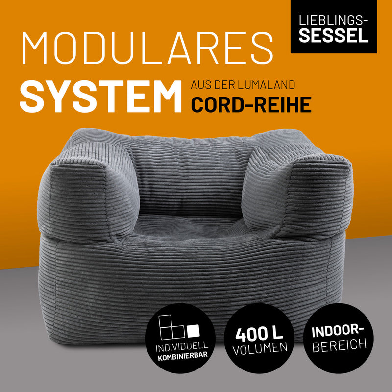 LUMALAND Modularer Sessel aus der Cord-Reihe, 96x72x70cm - Bezug soft & waschbar - Grau