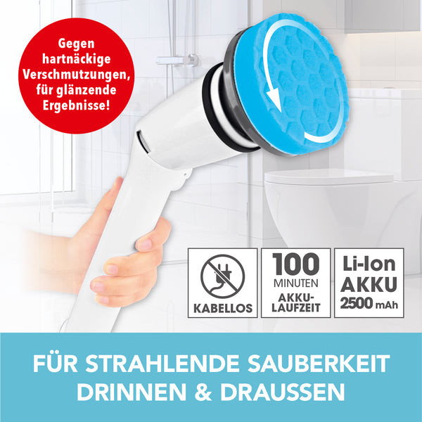 CLEANmaxx Akku-Reinigungsbürsten-Set weiß/schwarz mit 7 Aufsätzen, kabellos, 100 Min. Akku für strahlende Sauberkeit.